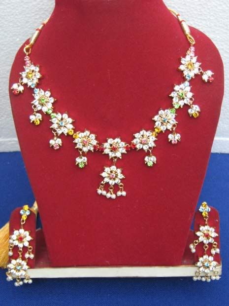 JWS106 large - Multicolor American Diamond Studded Necklace Set