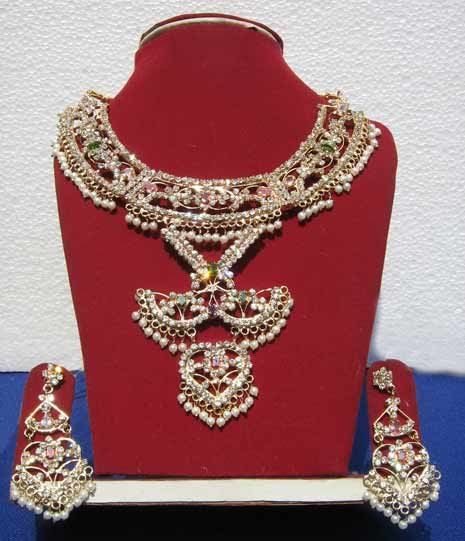 JWS107 large - Multicolor American Diamond Studded Necklace Set