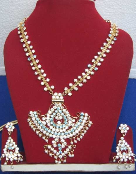 JWS109 large - Multicolor American Diamond Studded Necklace Set