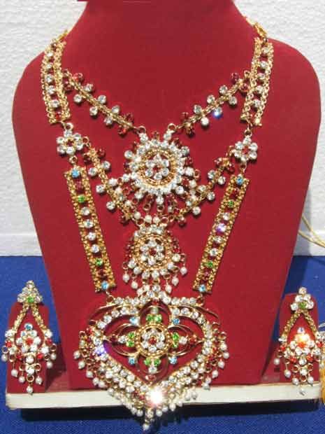 JWS111 large - Multicolor American Diamond Studded Necklace Set