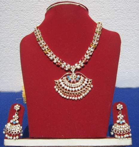 JWS112 large - Multicolor American Diamond Studded Necklace Set