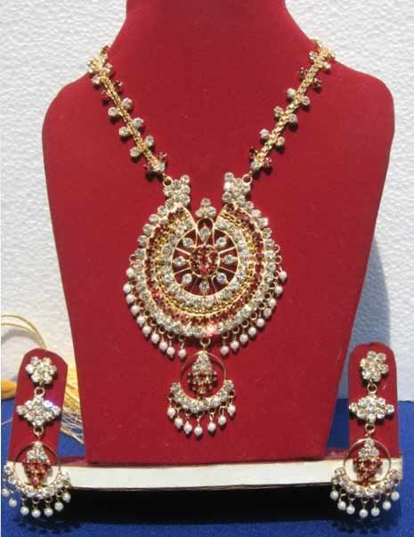 JWS113 large - Multicolor American Diamond Studded Necklace Set