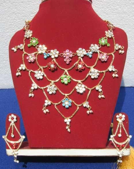 JWS114 large - Multicolor American Diamond Studded Necklace Set