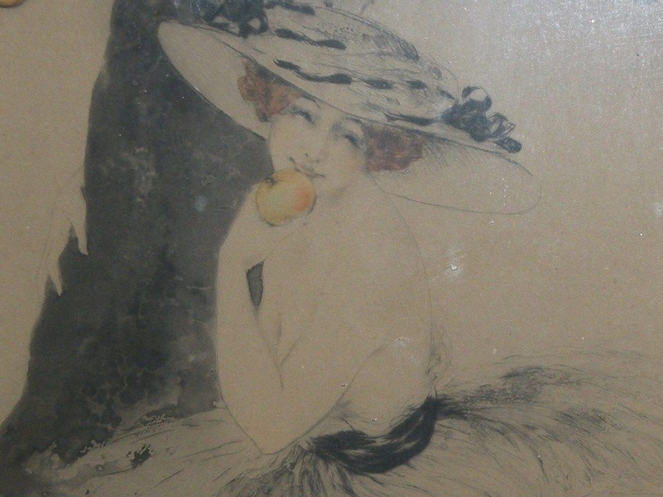 jeune femme de LOUIS ICART Pointe seche et eau forte en couleurs photo louisicart11Copier.jpg