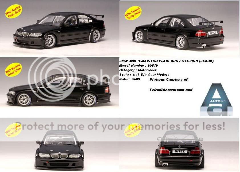 18 Auto Art 2005 BMW 320i E46 WTCC Black Plain Color  