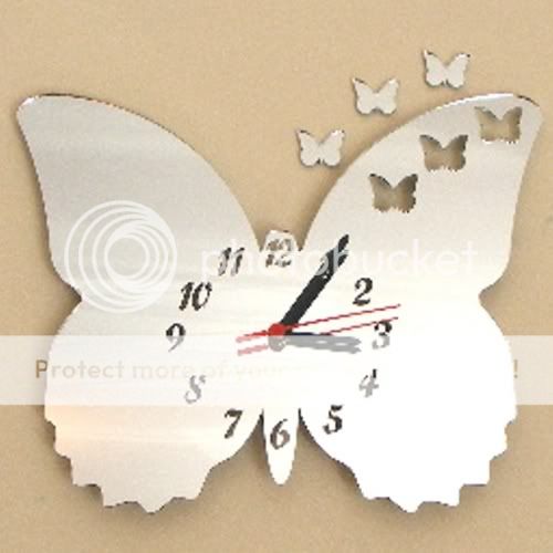 35cm Shatterproof Acrylic FRILLY BUTTERFLY Mirror Clock  